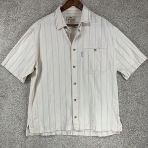 Woolrich Y2K Button Up Sz M Embroidered Stripes Beachy Casual Button‎ Up Shirt